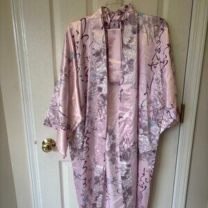 Elegant Pink Floral Kimono Robe with Belt